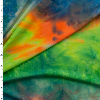 Neon Orange, Green, and Blue Tie Dye Double Brushed Poly/Spandex Fabric By The Yard
