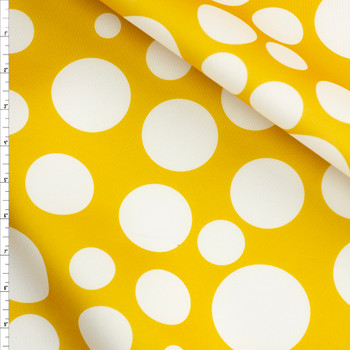 White Mixed Dots on Mustard Double Scuba Knit Fabric By The Yard