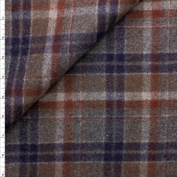 Brown, Navy, Wine, and White Plaid Wool Coating #26783 Fabric By The Yard