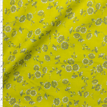 Chartreuse Background Floral London Calling Cotton Lawn from Robert Kaufman #26932 Fabric By The Yard