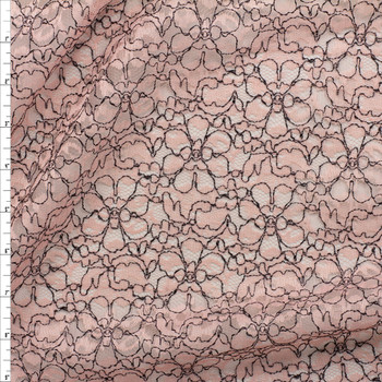 Blush and Black Floral Designer Lace #26984 Fabric By The Yard