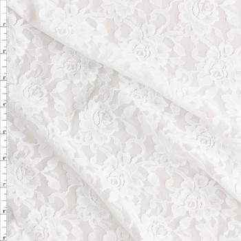 White Floral Rose Designer Stretch Lace #27010 Fabric By The Yard