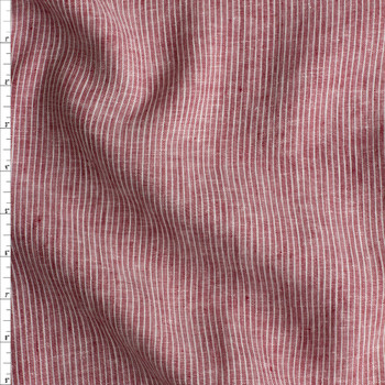 Offwhite Pinstripes on Red Chambray Irish Linen Fabric By The Yard