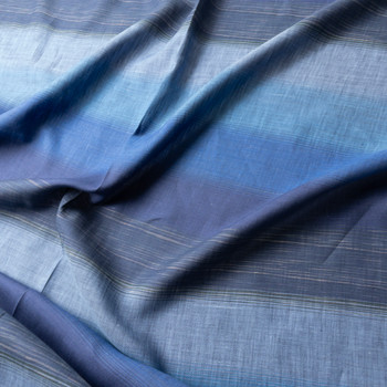 Blue On Blue Horizontal Streak Stripe Linen Fabric By The Yard - Wide shot