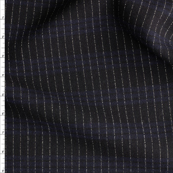 White Pinstripes on Black Wool Crepe Fabric By The Yard