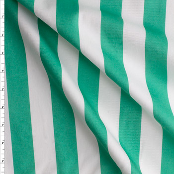 Green And White Vertical Stripe Cotton Twill Fabric By The Yard