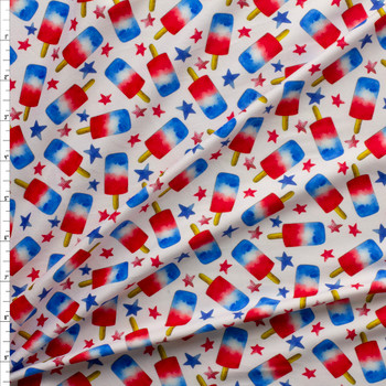 Red, White, And Blue Popsicles And Stars Double Brushed Poly/Spandex Fabric By The Yard