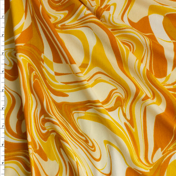 Yellow Layered Swirl Double Brushed Poly Fabric By The Yard
