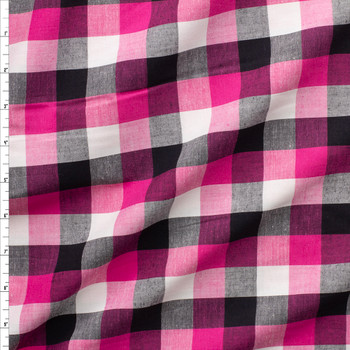 Hot Pink, White, And Black Plaid Cotton Shirting #27432 Fabric By The Yard