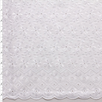 White Floral Double-Bordered Cotton Eyelet #27443 Fabric By The Yard