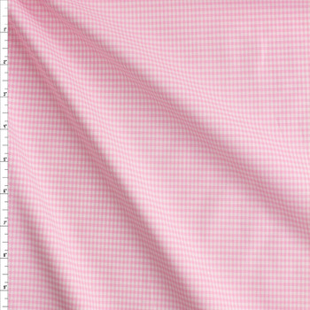 Light Pink And White Mini Gingham Stretch Cotton Shirting Fabric By The Yard