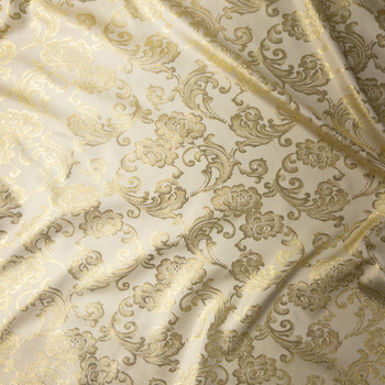 Scrolling Gold Metallic On Ivory Designer Brocade #27507 Fabric By The Yard - Wide shot