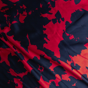 Black And Deep Red Rorschach Designer Polyester Gabardine #27518 Fabric By The Yard - Wide shot