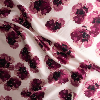 Mauve And Plum Watercolor Floral On Blush Designer Polyester Gabardine #27520 Fabric By The Yard - Wide shot