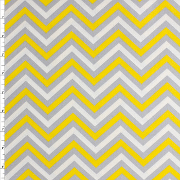 Grey, Yellow, And White Chevron Cotton Novelty Print #27750 Fabric By The Yard