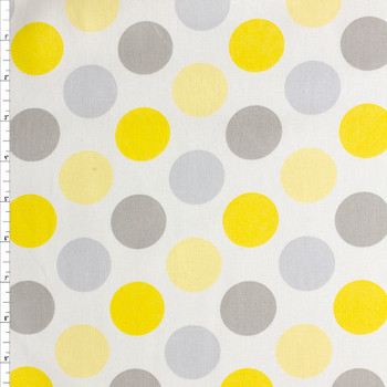 Yellow And Grey Large Polka Dots Cotton Novelty Print #27756 Fabric By The Yard