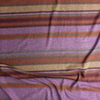 Purple, Brown, Rust, And Tan Horizontal Stripe Designer Twill Weave Flannel Fabric By The Yard - Wide shot