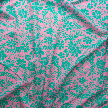 Pink And Green Floral Cotton/Silk Lawn #27817 Fabric By The Yard - Wide shot