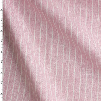 Offwhite And Pink Vertical Stripe Linen Fabric By The Yard