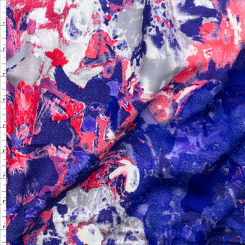 Neon Pink, Violet, And Grey Grunge Abstract Rayon Challis Fabric By The Yard