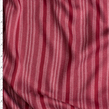 White On Wine Vertical Stitch Stripe Rayon Challis Fabric By The Yard