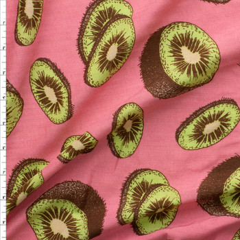 Kiwis On Pink Cotton Lawn Fabric By The Yard
