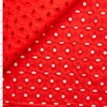 Bright Red Diamond Pattern Cotton Eyelet Fabric By The Yard