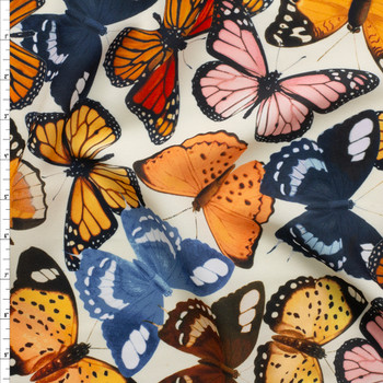 Butterflies On Offwhite Crepe De Chine Fabric By The Yard