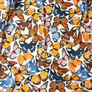 Butterflies On Offwhite Crepe De Chine Fabric By The Yard - Wide shot