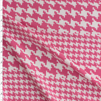 Pink And White Mixed Horizontal Houndstooth Stripe Crepe Textured Liverpool Knit #27940 Fabric By The Yard