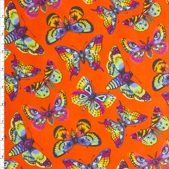 Papaya Butterfly Kisses Cotton Print By Tula Pink #28035 Fabric By The Yard