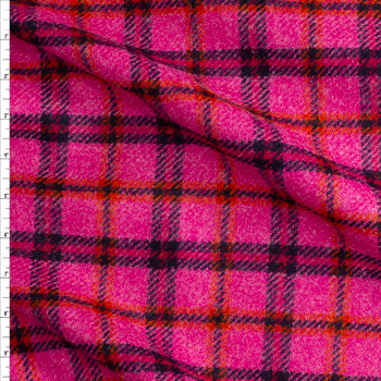 Pink And Navy Plaid English Wool Flannel Fabric By The Yard