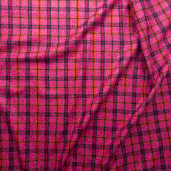 Pink And Navy Plaid English Wool Flannel Fabric By The Yard - Wide shot