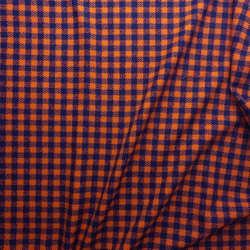 Orange And Navy Plaid Wool Twill Coating Fabric By The Yard - Wide shot