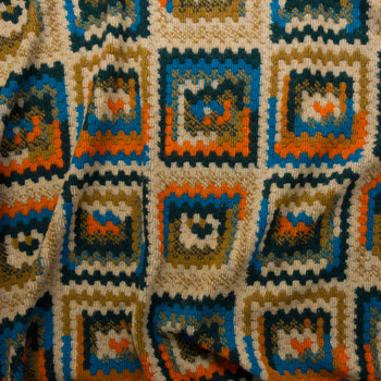 Retro Granny Square Italian Chunky Sweater Knit Fabric By The Yard - Wide shot