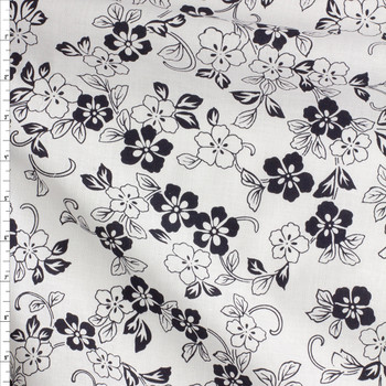 Black Floral Vine On White Cotton/Linen #28336 Fabric By The Yard