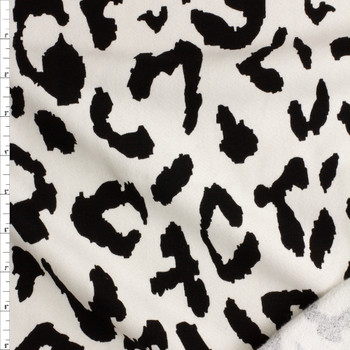 Black Large Leopard Print On White Cotton Sweatshirt Fleece #28448 Fabric By The Yard