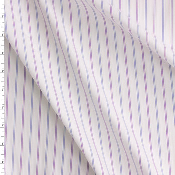 Purple And Blue Vertical Double Stripes On White Fine Italian Shirting #28680 Fabric By The Yard Purple And Blue Vertical Double Stripes On White Fine Italian Shirting #28680 Fabric By The Yard