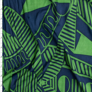 Green And Teal Geometric Panel Silk Jersey Knit #28703 Fabric By The Yard