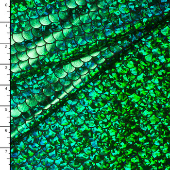 Green Holographic Mermaid Scale 4-way Stretch Fabric