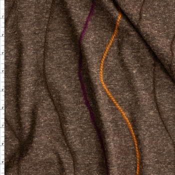Plum, Rust, And Brown Embroidered Waves On Heather Brown Embroidered Jersey Knit #28883 Fabric By The Yard