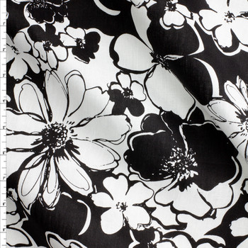 Black and White Floral Linen #28999 Fabric By The Yard