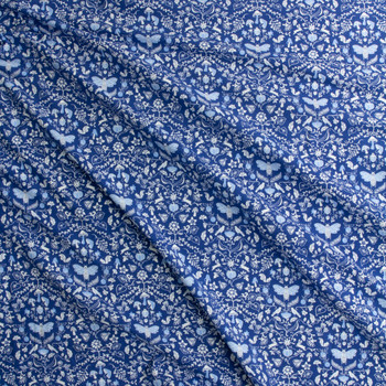 Garden Kingdom Blue Stretch Organic Cotton Jersey #29162 Fabric By The Yard - Wide shot