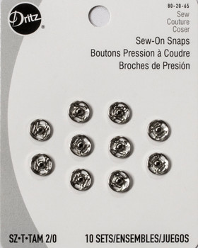 Dritz Silver Sew-On Snaps - 10 Sets (Size 2) Fabric By The Yard