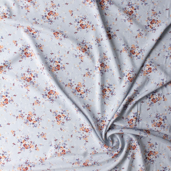 Antique Floral on Soft Blue Rayon Challis #29651 Fabric By The Yard - Wide shot Antique Floral on Soft Blue Rayon Challis #29651 Fabric By The Yard - Wide shot