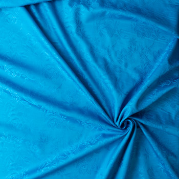 Turquoise Floral Cotton Jaquard #29664 Fabric By The Yard - Wide shot Turquoise Floral Cotton Jaquard #29664 Fabric By The Yard - Wide shot