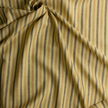 Flax, Tan, and Black, Vertical Stripe Designer Linen #29730 Fabric By The Yard - Wide shot Flax, Tan, and Black, Vertical Stripe Designer Linen #29730 Fabric By The Yard - Wide shot