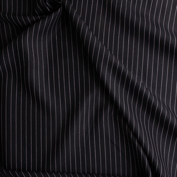 White on Black Pinstripe Designer Linen #29731 Fabric By The Yard - Wide shot