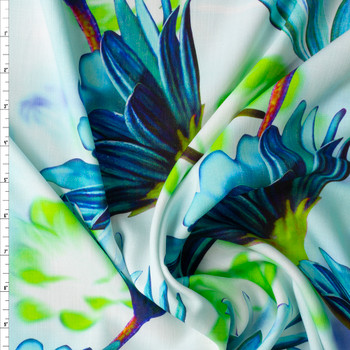 Aqua and Lime Daisy Floral Rayon Challis #29968 Fabric By The Yard Aqua and Lime Daisy Floral Rayon Challis #29968 Fabric By The Yard
