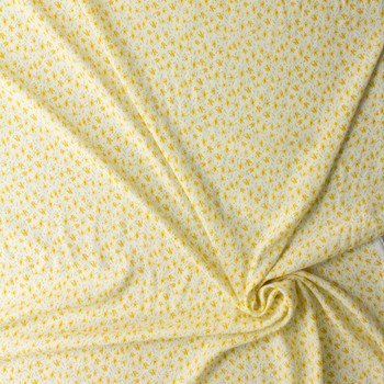 Yellow Mini Floral on Ivory Rayon Crepe De Chine #29981 Fabric By The Yard - Wide shot